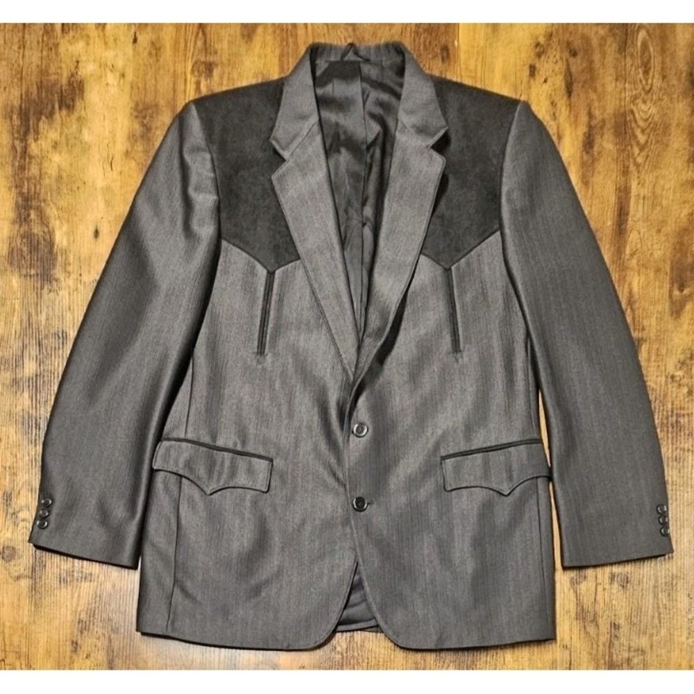 Circle S Western Yoke Blazer 44 LONG Black Ranch Cowboy Sport Coat Ex Cond
